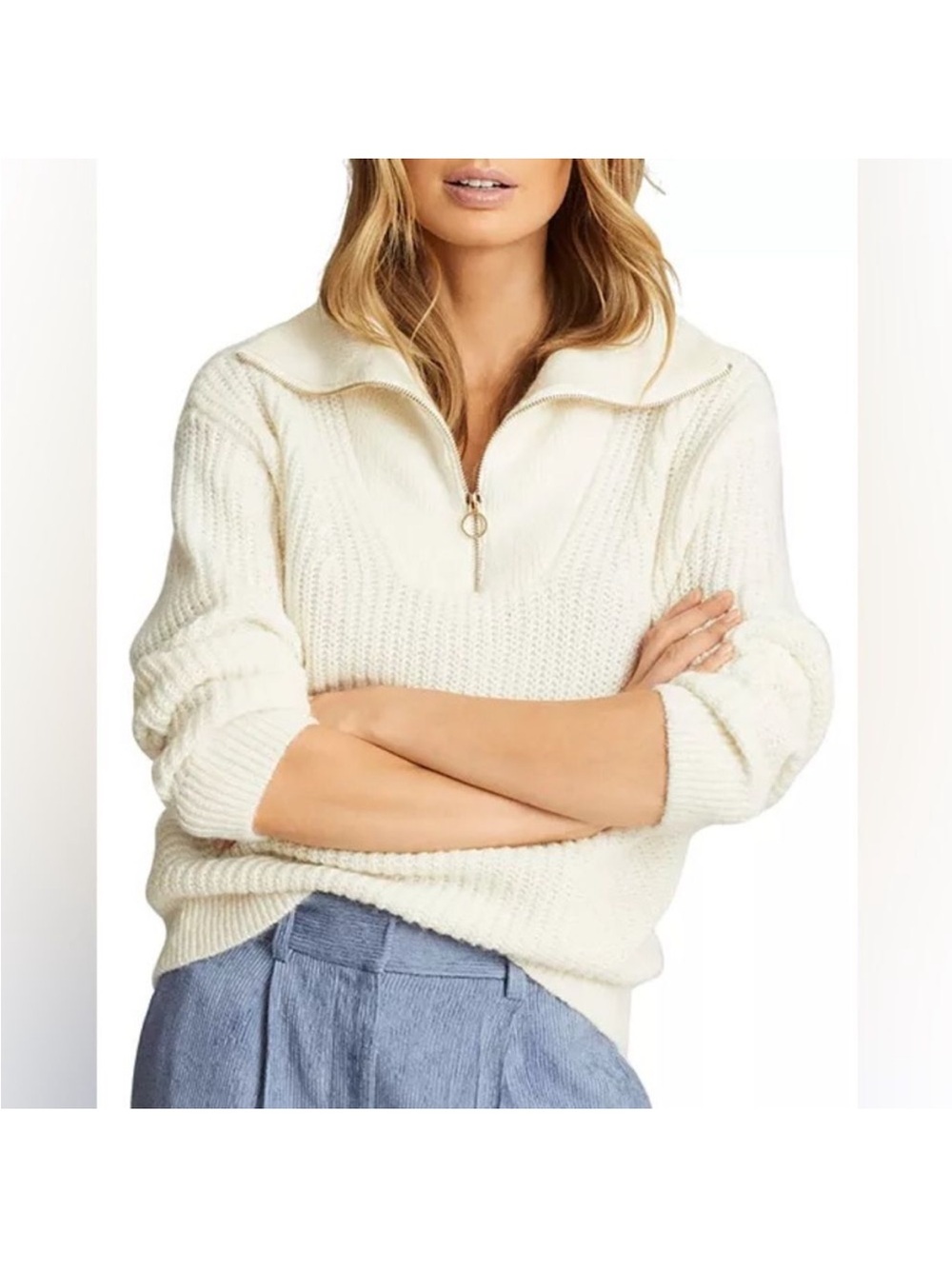 REISS Cream Safia Zippered Neck‎ Pullover Sweater wool alpaca size XS